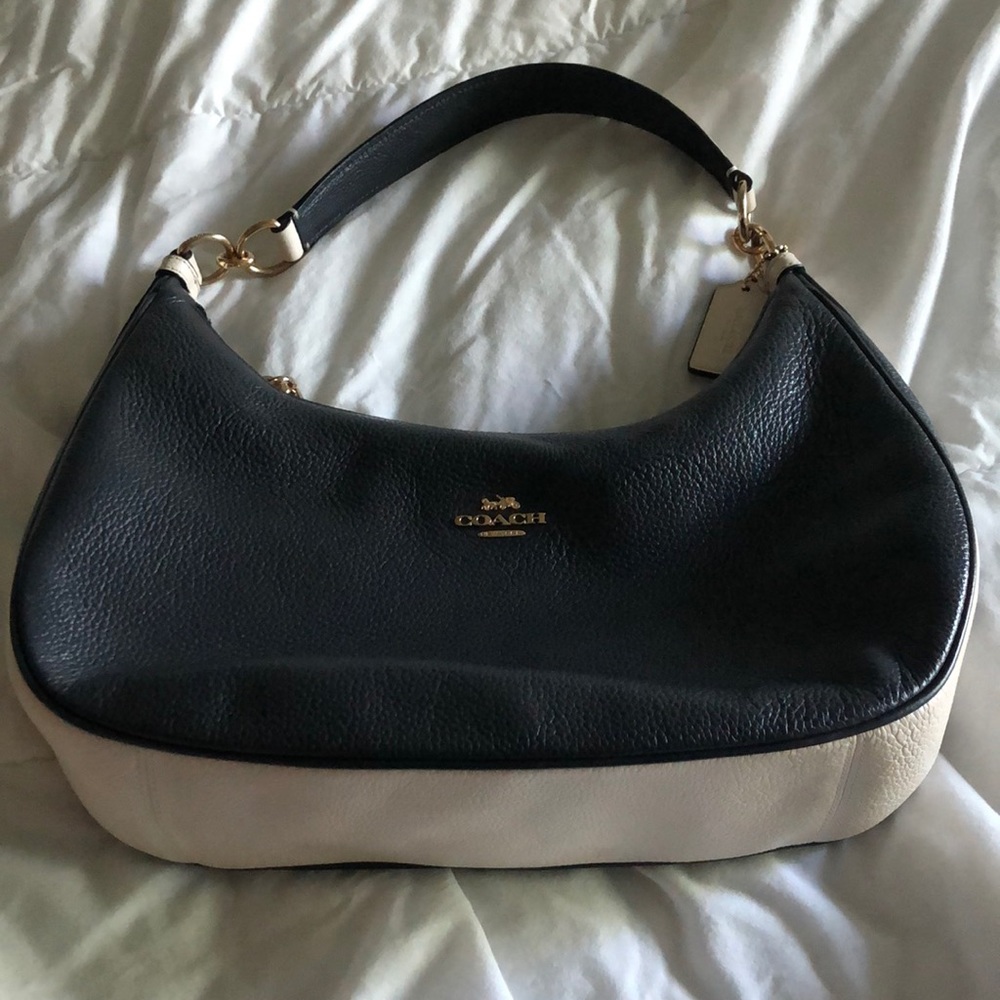 Coach Hobo - Navy and Cream/Brass